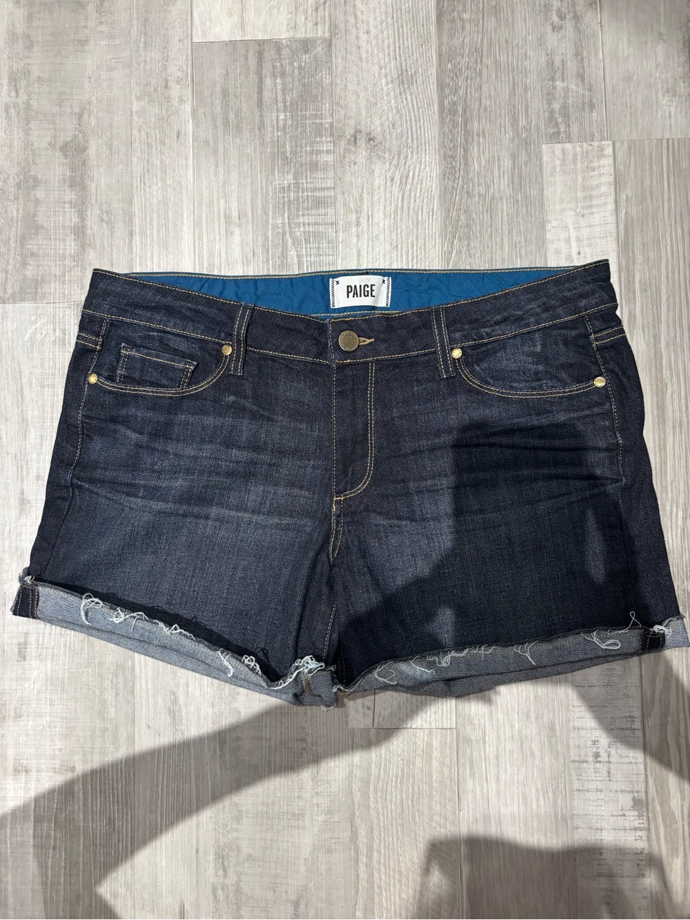 PAIGE Dark Indigo Roll-Cuff Denim Shorts